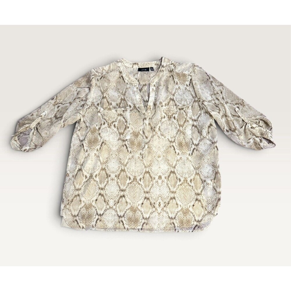 APT. 9 Women's XL Snakeskin Print V-Neck Roll-Tab Sleeve Blouse Roll Tab Sleeves